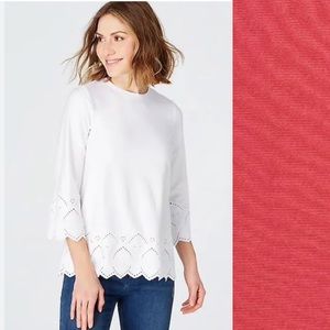 J.Jill Eyelet-Trimmed Knit Top in Coral Pink Size Medium Petite